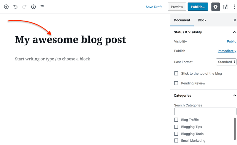 如何在 WordPress 中撰写您的第一篇博文 - 如何添加博文标题