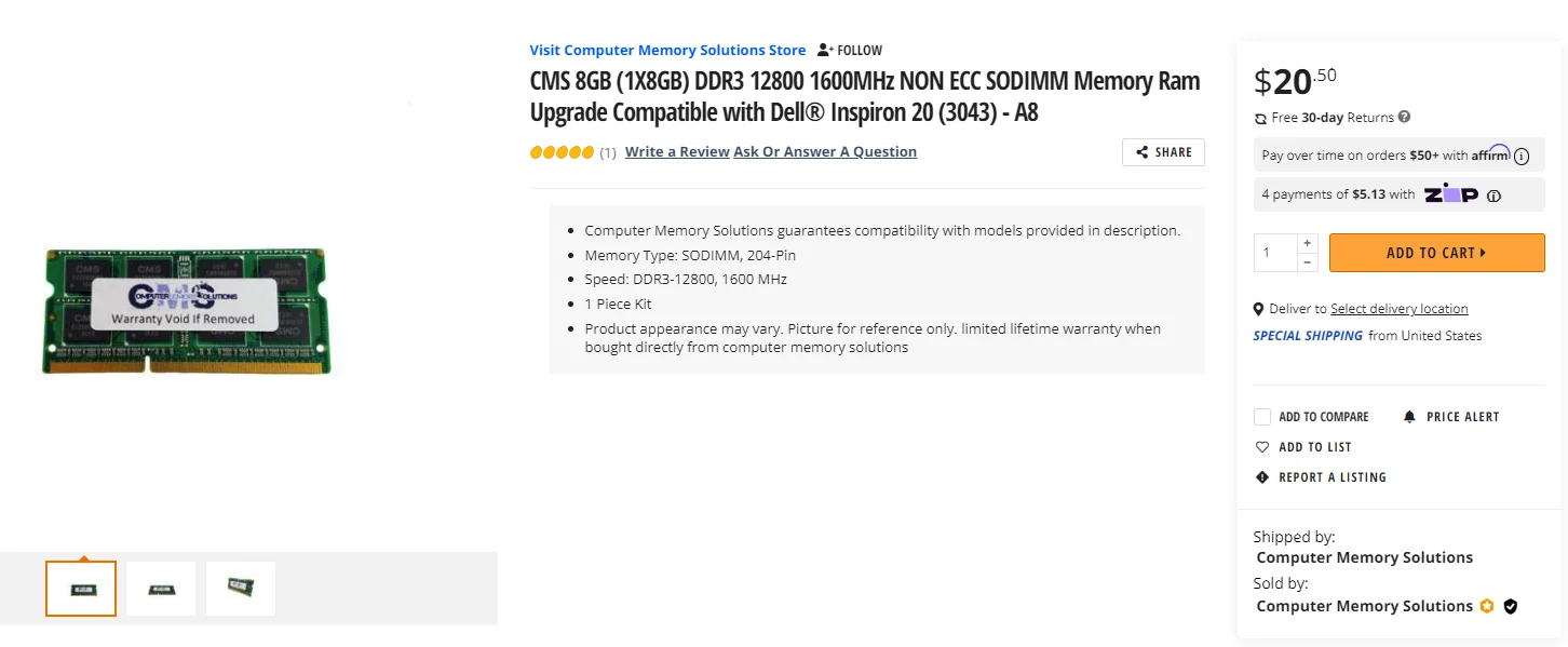 北美在线购买CMS 8GB DDR3 12800内存网站推荐 1