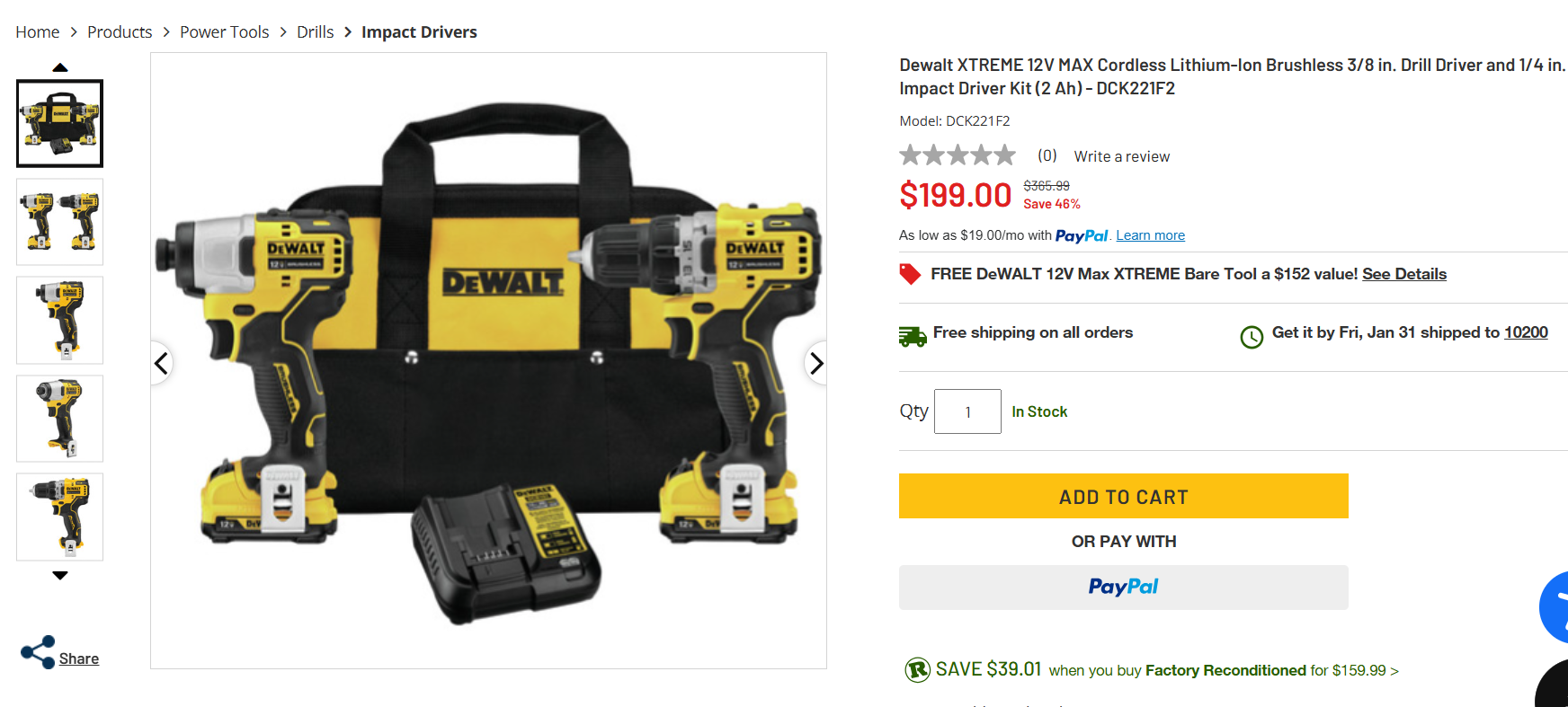 Dewalt XTREME 12V MAX 无线锂离子无刷 3/8 英寸。电钻起子和 1/4 英寸。冲击起子套件 （2 Ah） - DCK221F2