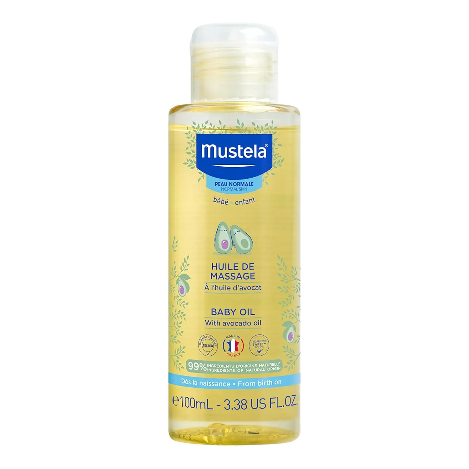 Mustela 嬰兒油 - 按摩保濕油 - 含天然酪梨、石榴和葵花籽油 - 3.38 液量盎司盎司