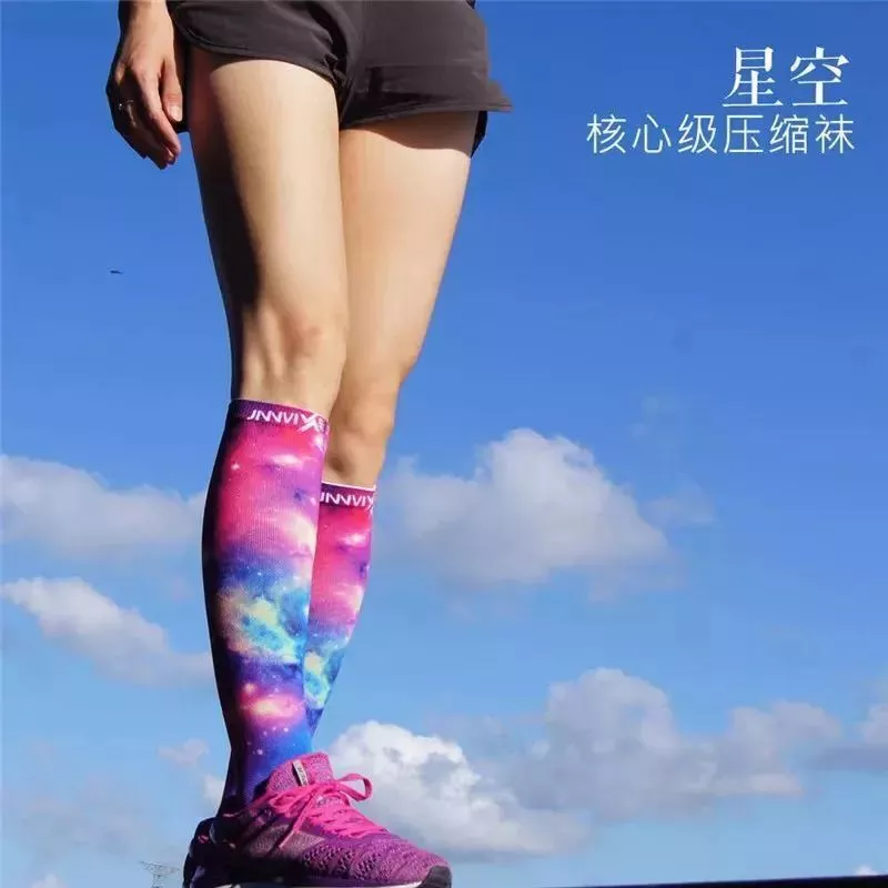 【装备推荐】正品轻力JINNMIX星空男女排汗吸湿马拉松越野跑步机能袜骑行长筒袜腿套 1