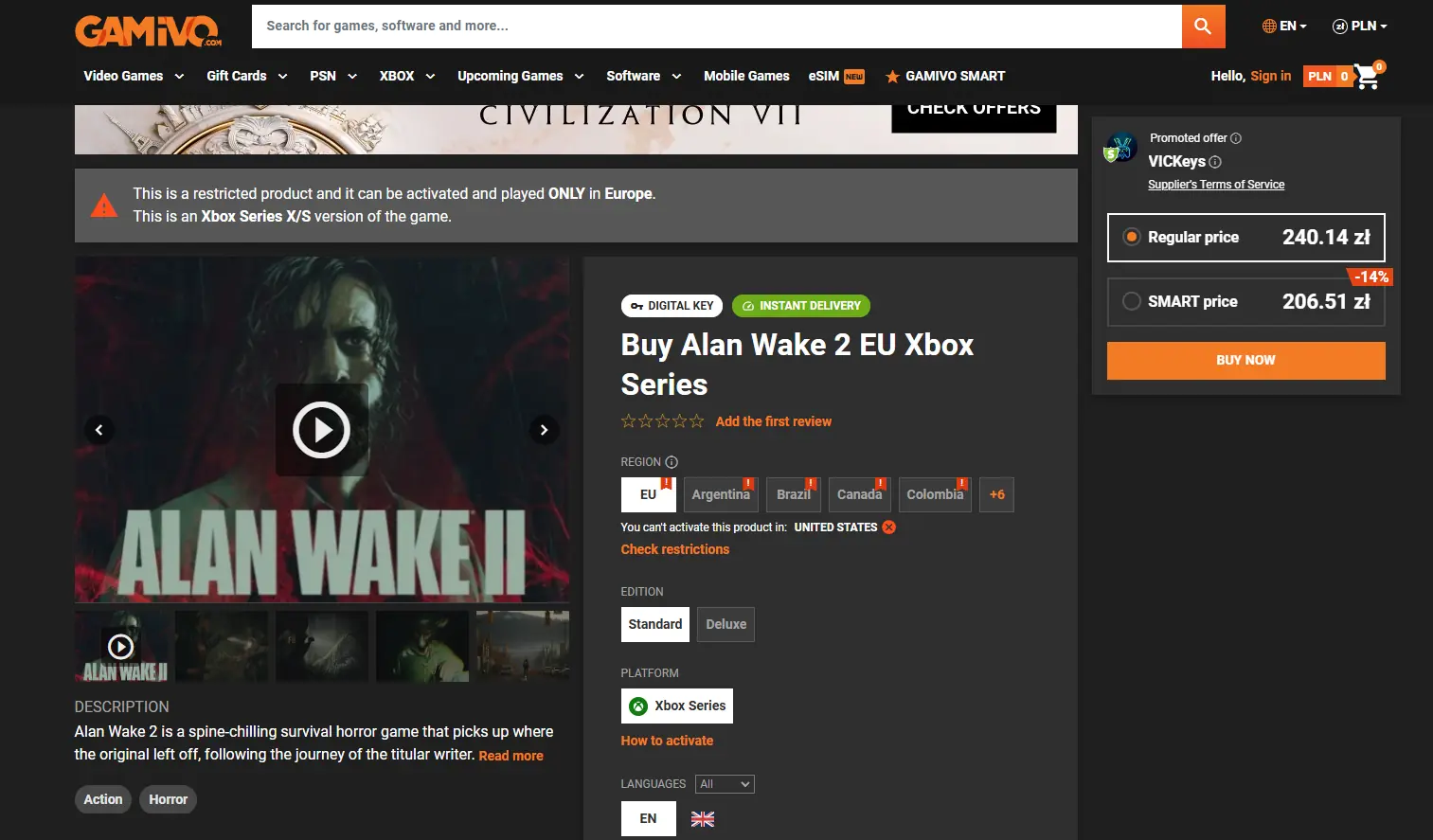 如何通过Gamivo以优惠价格购买Alan Wake 2 Xbox版 2