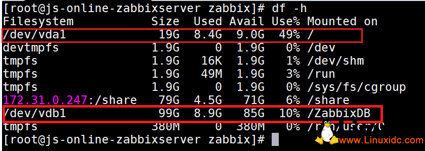 Linux系统磁盘空间不足Zabbix服务器数据库迁移 4