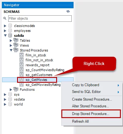 使用 MySQL Workbench 删除程序