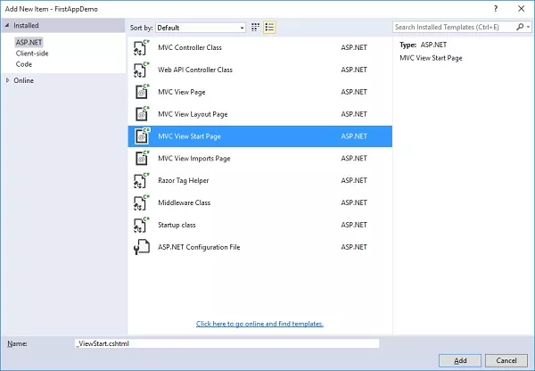 布局Cshtml添加新项目