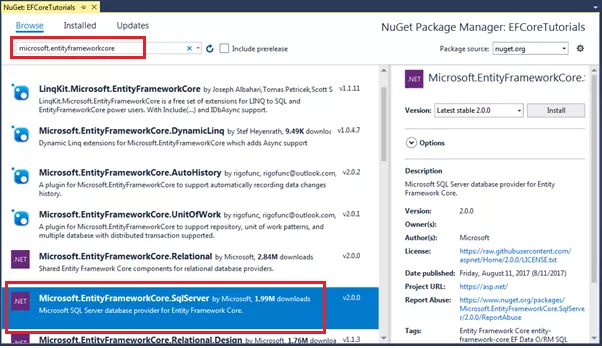 Entity Framework Core安装教程