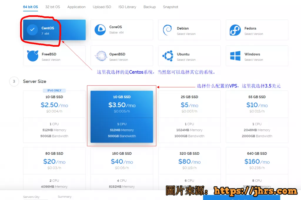 选择您购买的VPS的操作系统和配置
