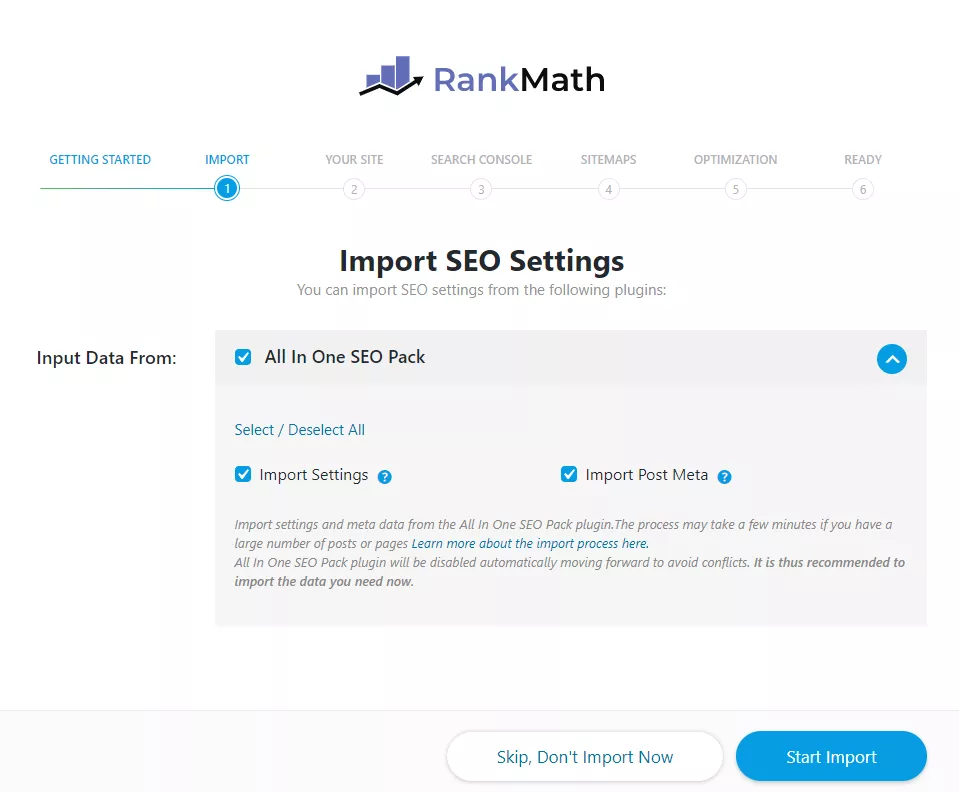 SEO插件Rank Math中文安装使用教程,2019 WordPress网站SEO优化指南 5 导入 All In One SEO Pack 数据到Rank Math