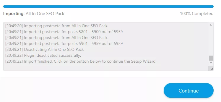 导入 All In One SEO Pack 设置数据到Rank Math完毕