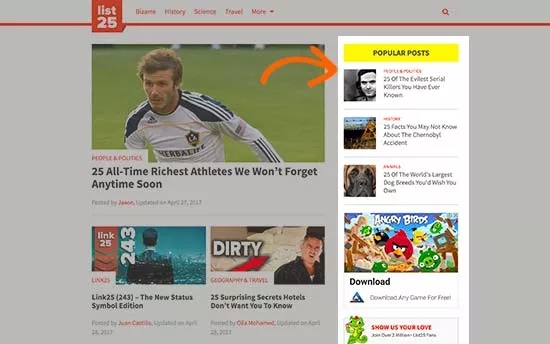 WordPress驱动的网站上的侧栏