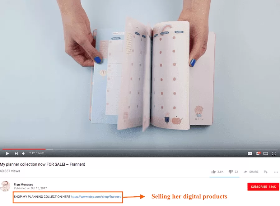 Selling digital products on YouTube channel screenshot