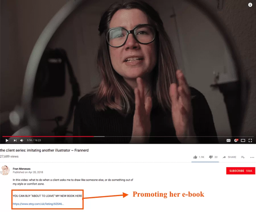 Selling e-books on YouTube channel screenshot