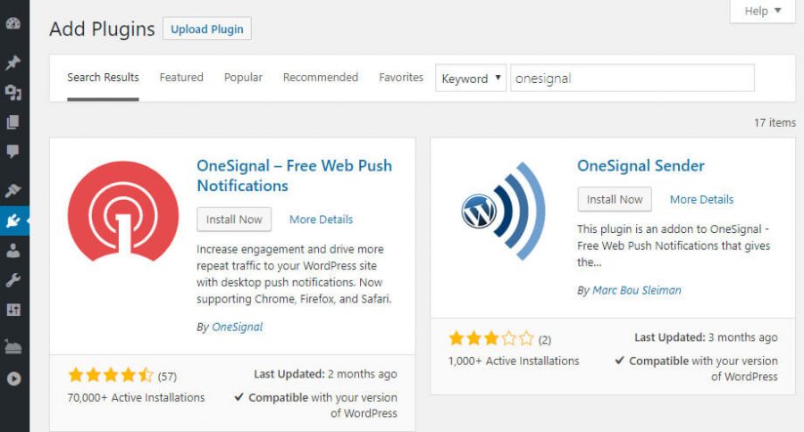 安装OneSignal WordPress推送通知插件