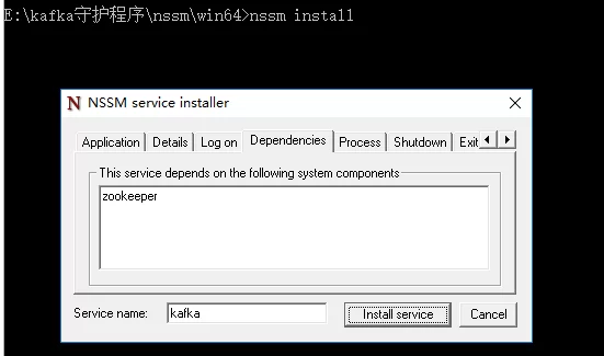 How to install Kafka as a windows service, zookeeper is the same 1