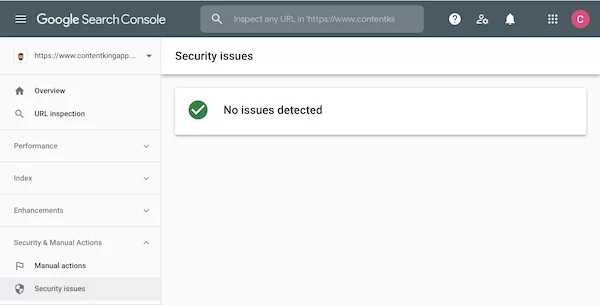 Google Search Console中未报告安全问题