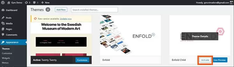 激活 Enfold 子主题 1
