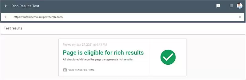 根据 Google Rich Result Test，Enfold Structured Data 是有效的并且有资格获得丰富的结果