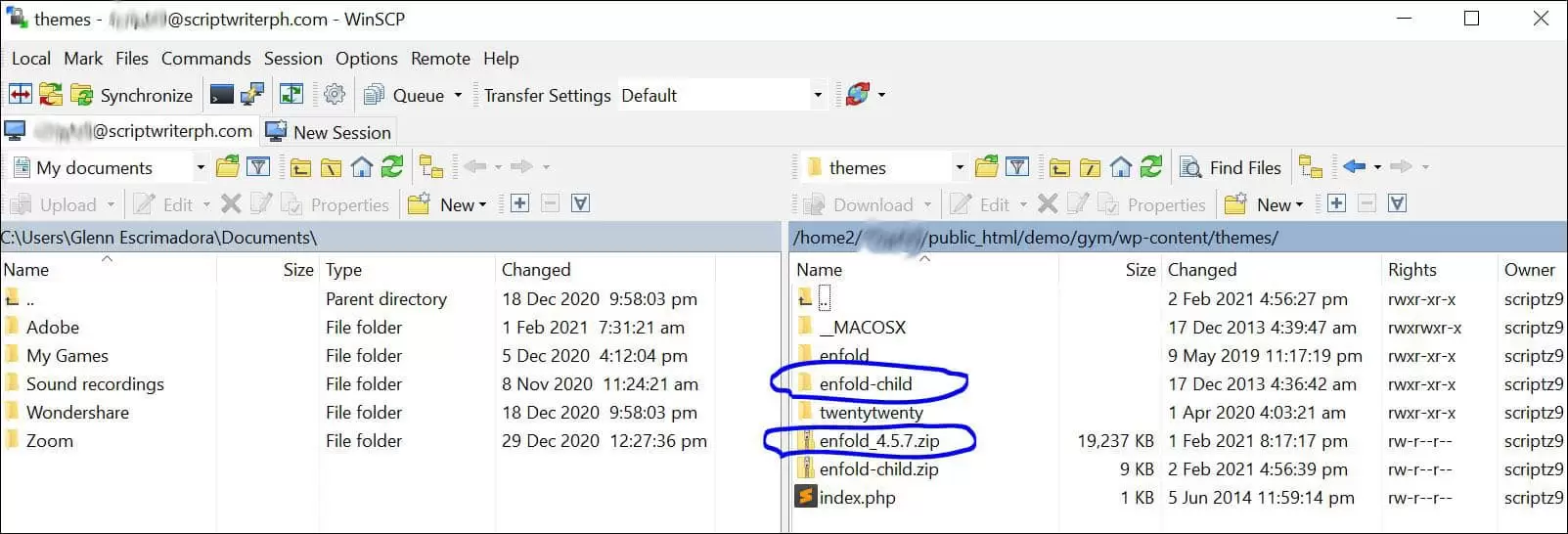 通过 FTP 安装 Enfold 子主题