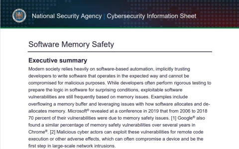 美國國家安全局推薦C#，Go，Java等語言做爲程序開發語言