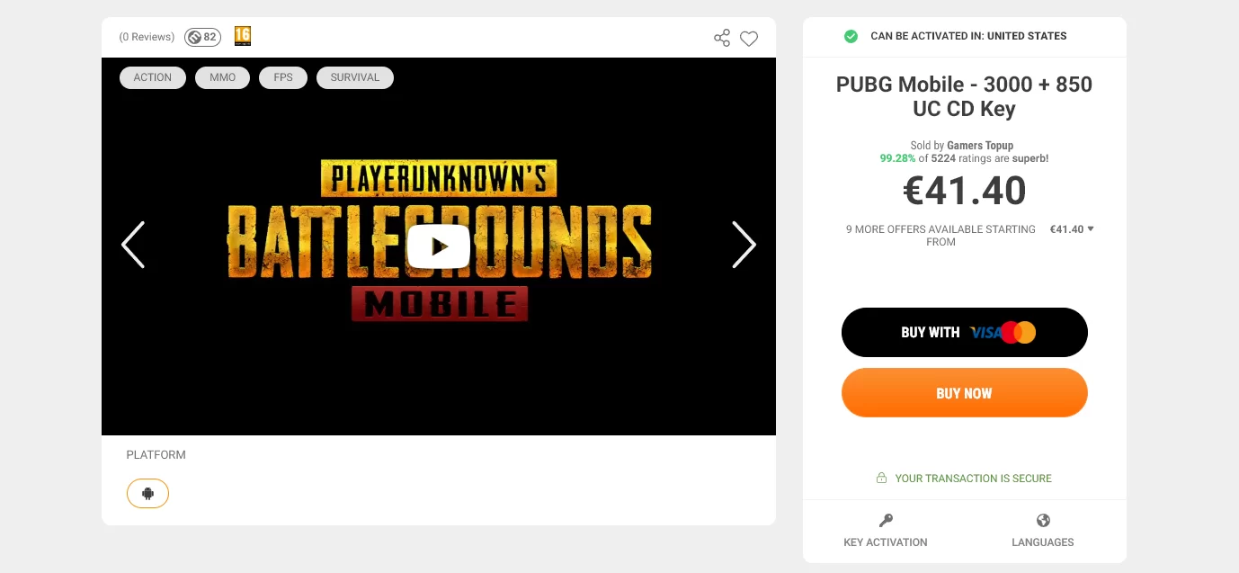 低价购买绝地求生兑换码PUBG Mobile – 3000 + 850 UC