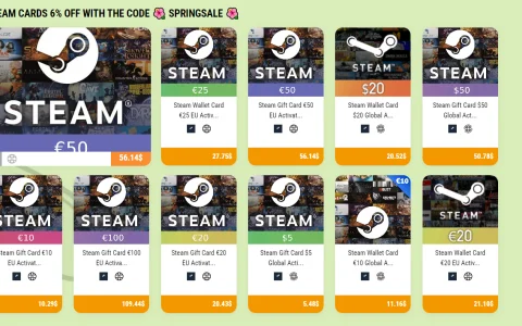 春季STEAM CARDS优惠码 6% 折扣全网最便宜