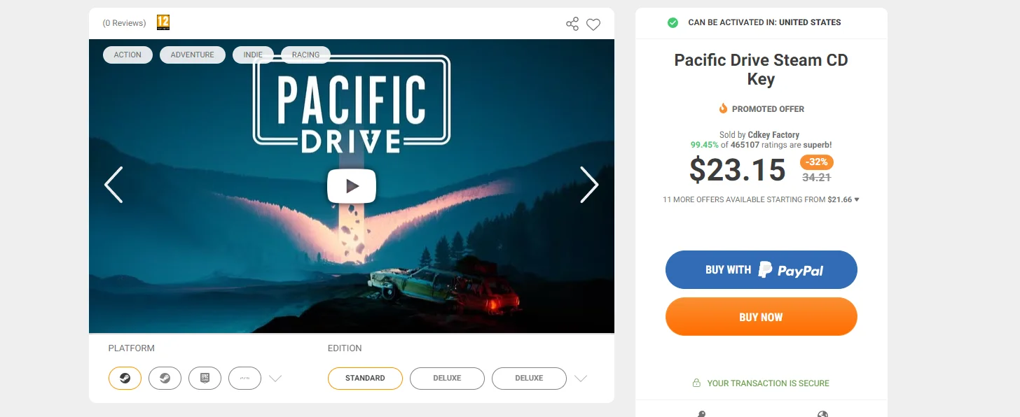 正版Pacific Drive Steam CD 密钥7折优惠